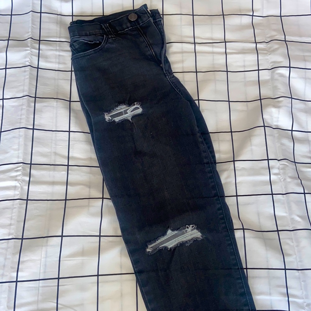 Gray Wash Black Mom Jeans by SO